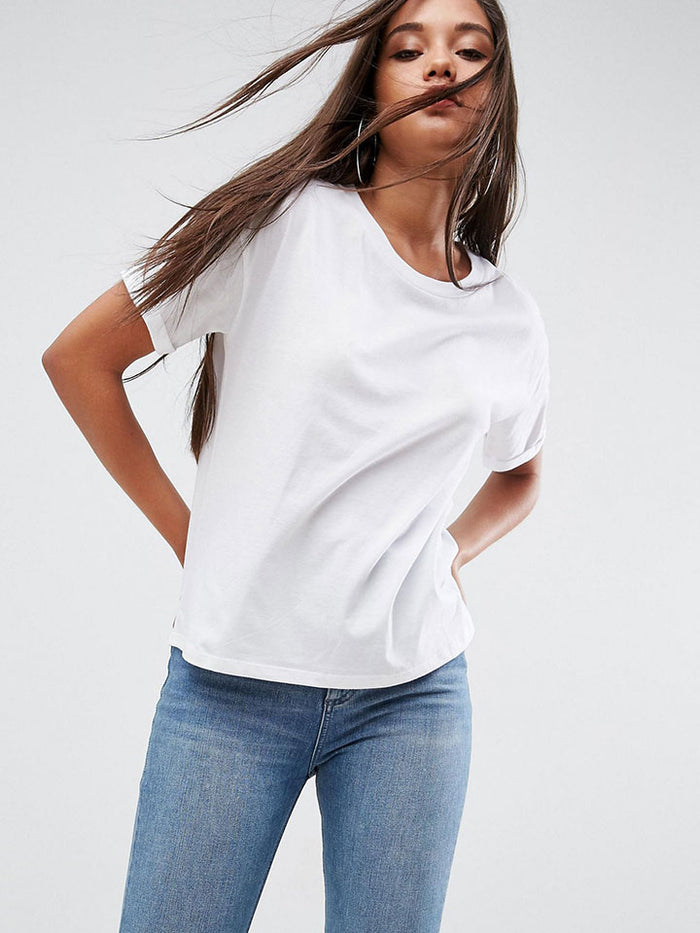 Boxy T-Shirt with Roll Sleeve Detail